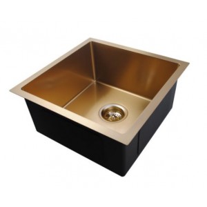 Aqu Brushed Yellow Gold Handmade Single Bowl Kitchen/Laundry Sink 440x440x205mm